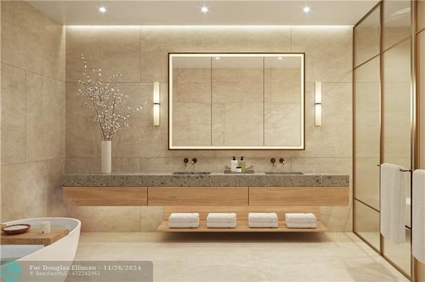 Bathroom, Dual Sink Vanities, Glass Shower, Interior
