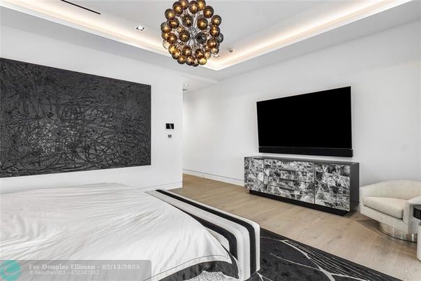 Bedroom, Interior, Pendant Lights, Recessed Lighting, Wood Texture Flooring