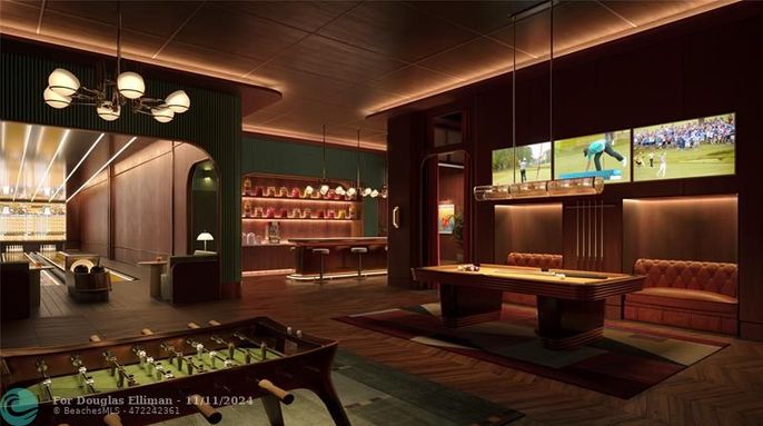 Billiard Table, Game Room, Interior, Pendant Lights, Wood Texture Flooring