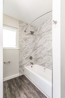 Bathroom, Interior, Marble Walls, Wood Texture Flooring