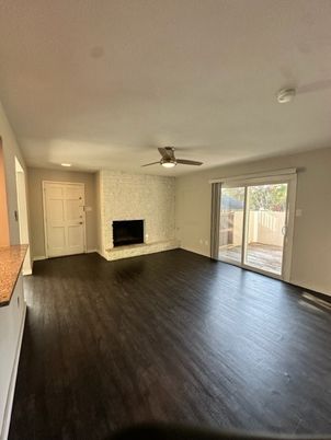 Empty room, Fireplace, Interior, Stone Walls, Wood Texture Flooring