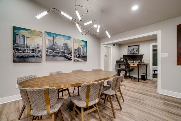Home Office, Interior, Pendant Lights, Recessed Lighting, Wood Texture Flooring