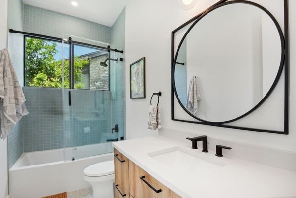 Bathroom, Glass Shower, Interior, Recessed Lighting