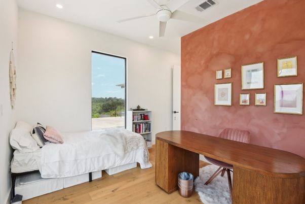 Bedroom, Home Office, Interior, Recessed Lighting, Wood Texture Flooring