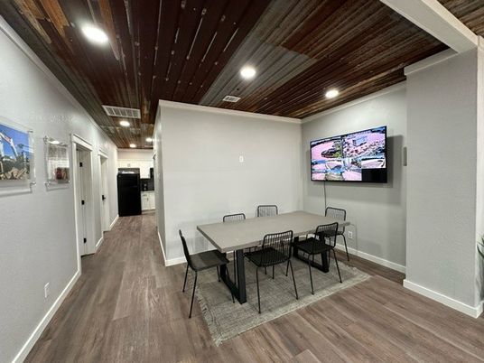 Dining room, Interior, Recessed Lighting, Wooden Ceilings, Wood Texture Flooring