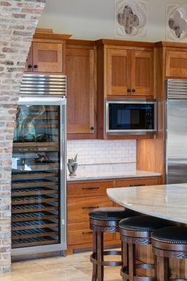 Interior, Kitchen, Stainless Steel Appliances, Stone Walls, Wood Texture Flooring
