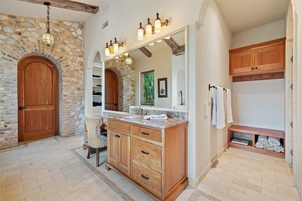 Bathroom, Interior, Pendant Lights, Stone Walls