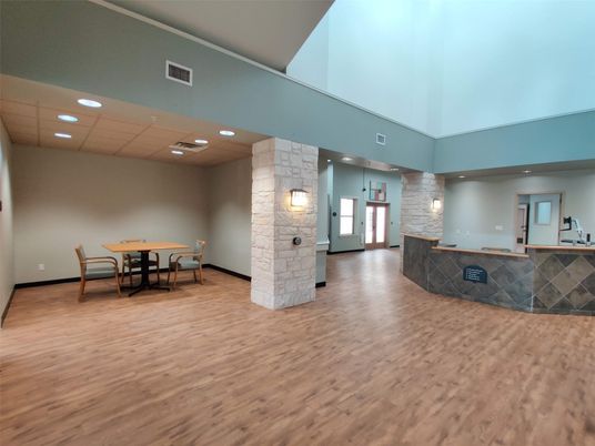 Dining room, Interior, Recessed Lighting, Stone Walls, Wood Texture Flooring