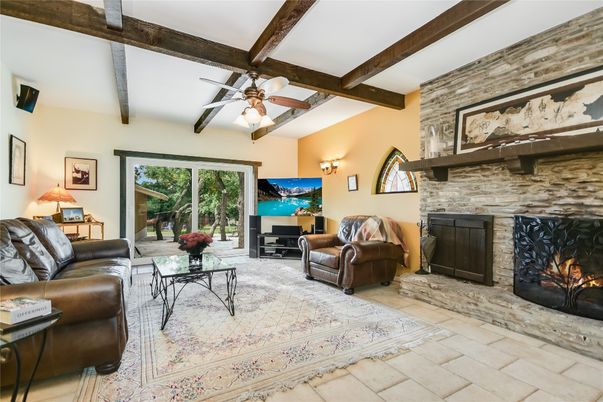 Fireplace, Interior, Living room, Stone Walls, Wooden Beams