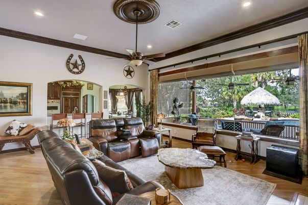 Interior, Living room, Recessed Lighting, Wood Texture Flooring