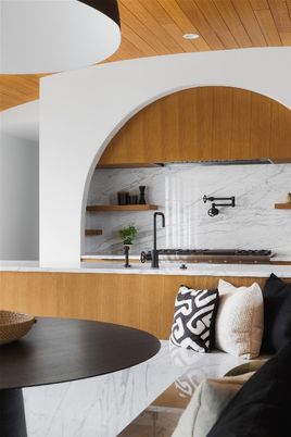 Interior, Kitchen, Marble Walls, Wooden Ceilings