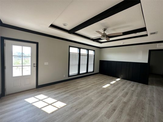 Empty room, Interior, Recessed Lighting, Wood Texture Flooring