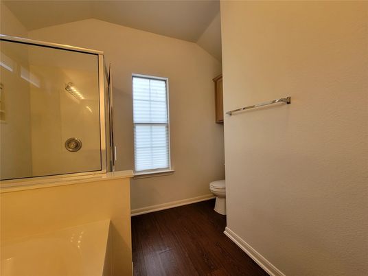 Bathroom, Glass Shower, Interior, Wood Texture Flooring