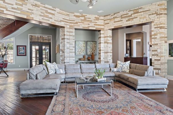 Interior, Living room, Stone Walls, Wood Texture Flooring