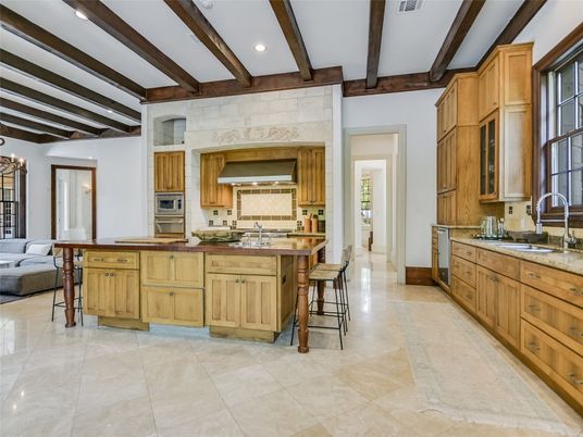Interior, Kitchen, Recessed Lighting, Stainless Steel Appliances, Wooden Beams