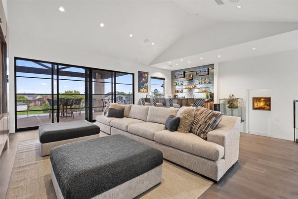 Interior, Living room, Recessed Lighting, Wood Texture Flooring