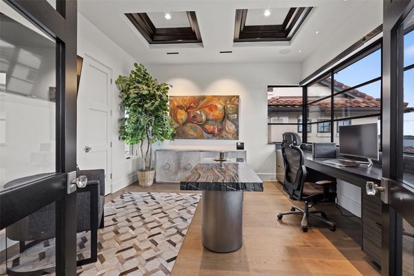 Home Office, Interior, Recessed Lighting, Wood Texture Flooring