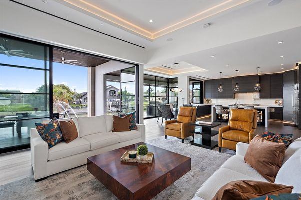 Dining room, Interior, Kitchen, Living room, Pendant Lights, Recessed Lighting, Stainless Steel Appliances, Wood Texture Flooring