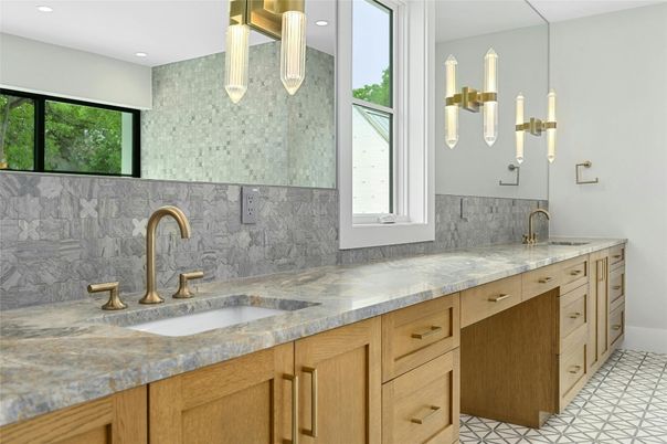 Bathroom, Dual Sink Vanities, Interior, Pendant Lights, Recessed Lighting
