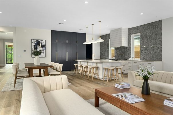 Dining room, Interior, Kitchen, Living room, Pendant Lights, Recessed Lighting, Wood Texture Flooring