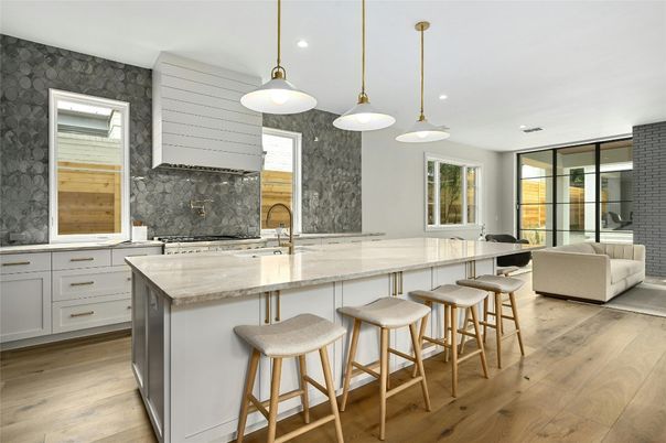 Interior, Kitchen, Pendant Lights, Recessed Lighting, Wood Texture Flooring