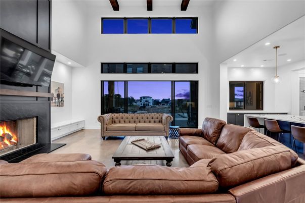 Dining room, Fireplace, Interior, Living room, Pendant Lights, Recessed Lighting