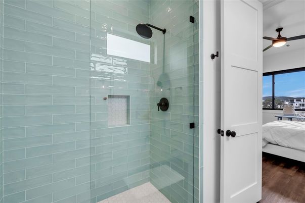 Bathroom, Bedroom, Glass Shower, Interior, Wood Texture Flooring