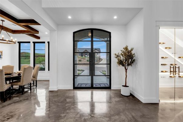 Dining room, Interior, Pendant Lights, Recessed Lighting, Wooden Beams