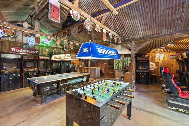 Billiard Table, Game Room, Interior, Wooden Beams, Wooden Walls