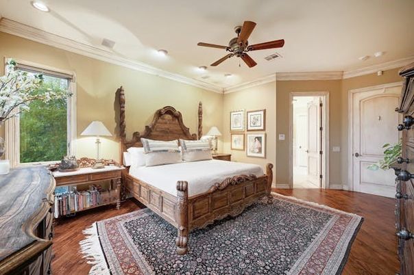 Bedroom, Interior, Recessed Lighting, Wood Texture Flooring