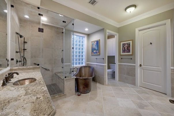 Bathroom, Dual Sink Vanities, Glass Shower, Interior, Recessed Lighting