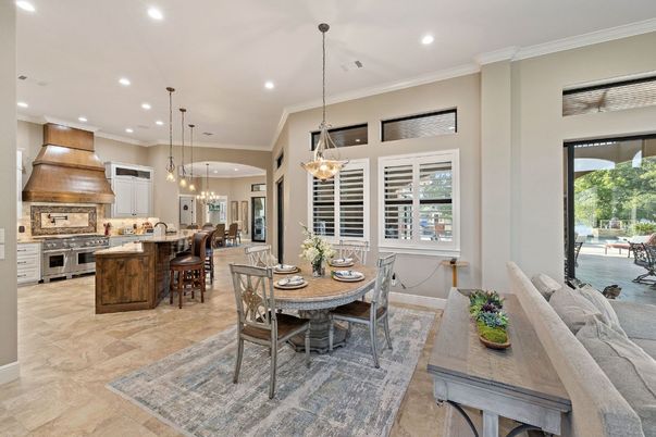 Dining room, Interior, Kitchen, Pendant Lights, Recessed Lighting, Stainless Steel Appliances