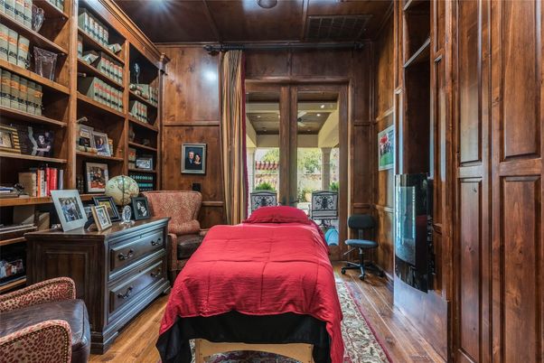 Bedroom, Interior, Recessed Lighting, Wooden Ceilings, Wood Texture Flooring, Wooden Walls