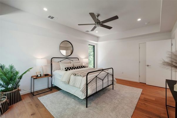 Bedroom, Interior, Recessed Lighting, Wood Texture Flooring