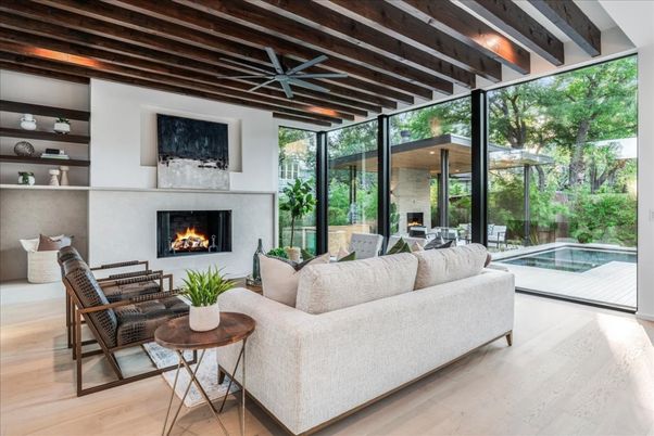 Fireplace, Interior, Living room, Wooden Beams, Wood Texture Flooring