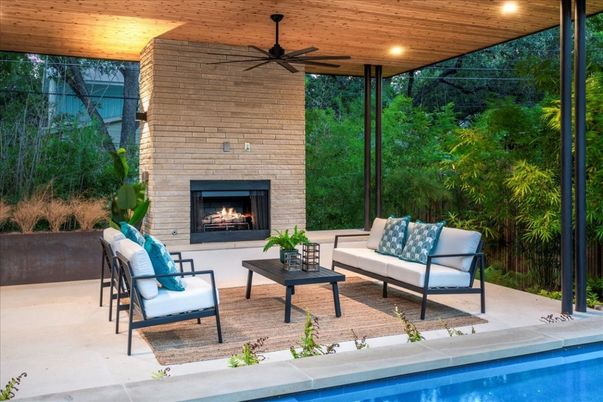 Exterior, Fireplace, Pool, Stone Walls