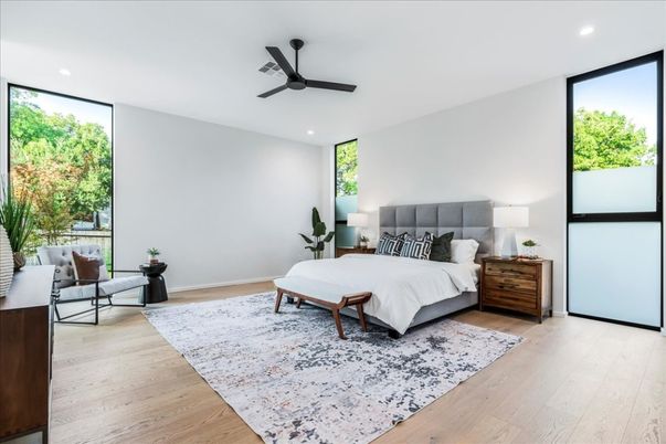 Bedroom, Interior, Recessed Lighting, Wood Texture Flooring