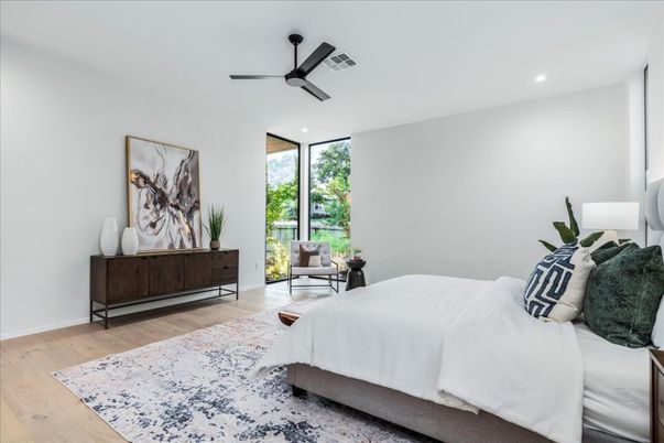 Bedroom, Interior, Recessed Lighting, Wood Texture Flooring