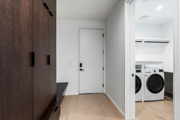 Interior, Recessed Lighting, Utility Closets, Washer, Wood Texture Flooring