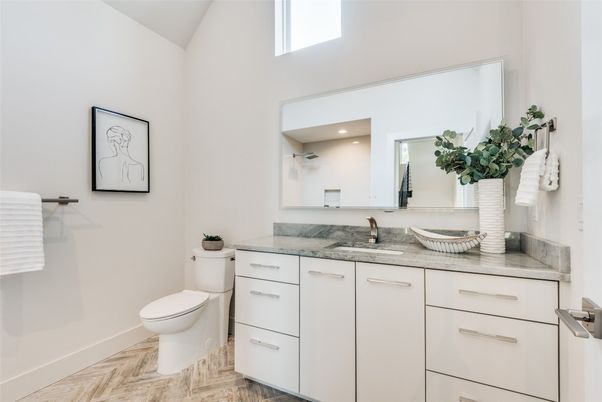 Bathroom, Interior, Recessed Lighting, Wood Texture Flooring