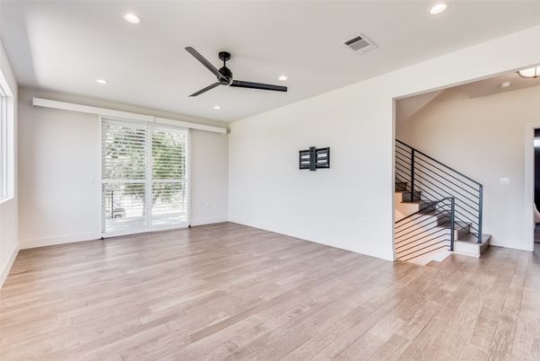 Empty room, Interior, Recessed Lighting, Wood Texture Flooring