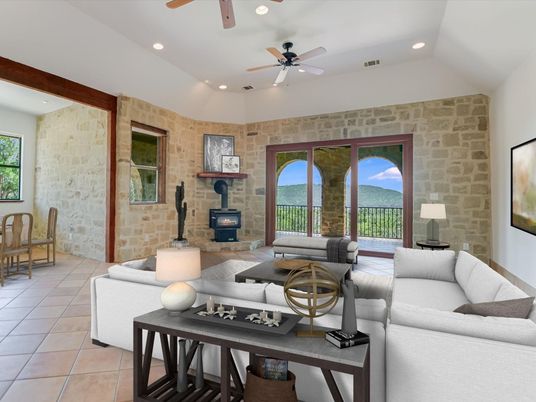 Interior, Living room, Recessed Lighting, Stone Walls