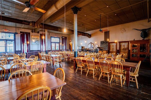 Dining room, Interior, Pendant Lights, Wooden Beams, Wood Texture Flooring