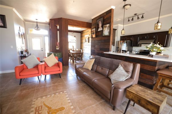 Dining room, Interior, Kitchen, Living room, Pendant Lights, Stainless Steel Appliances