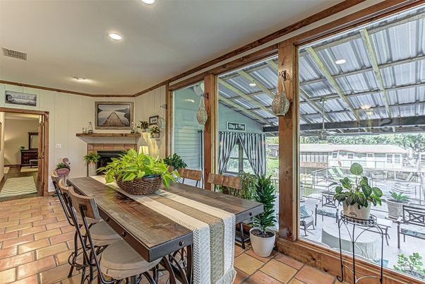 Dining room, Fireplace, Interior, Recessed Lighting