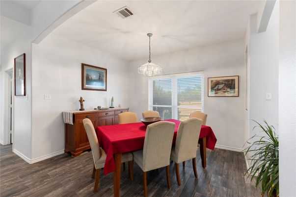 Dining room, Interior, Pendant Lights, Wood Texture Flooring
