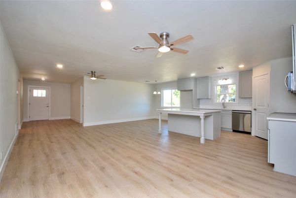 Interior, Kitchen, Pendant Lights, Recessed Lighting, Wood Texture Flooring