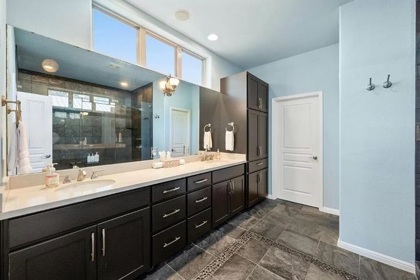 Bathroom, Dual Sink Vanities, Glass Shower, Interior, Recessed Lighting
