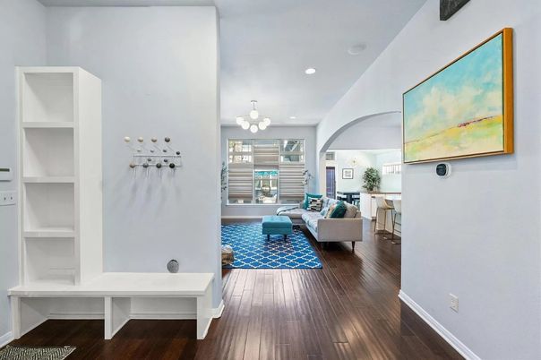Chandelier, Interior, Living room, Recessed Lighting, Wood Texture Flooring
