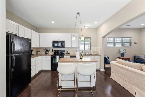 Interior, Kitchen, Pendant Lights, Recessed Lighting, Wood Texture Flooring